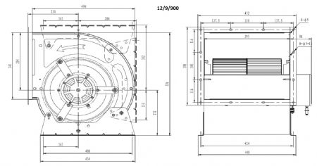 Moteur escargot pro pour hottes type 12/9/900 pour hottes 452x490x526