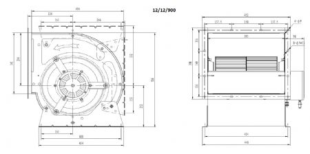 Ventilateur caisson professionnel type 12/12/900 pour hottes 750x750x750