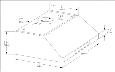 Hotte aspirante pro avec moteur largeur 1200 1200x560x250