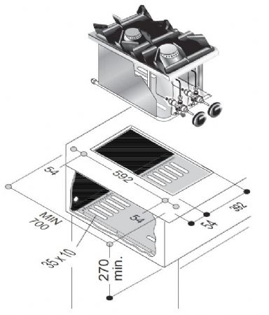 Cuisiniere professionnelle  gaz 2 bruleurs 9kw 400x600x270