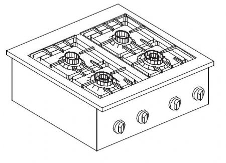 Cuisiniere professionnelle  gaz 4 bruleurs 18kw 600x600x270