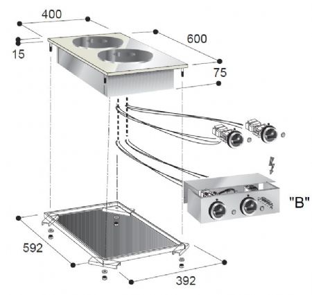 Cuisiniere professionnelle electrique 2 plaques 400x600x260