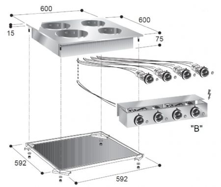 Cuisiniere professionnelle electrique 4 plaques 600x600x260