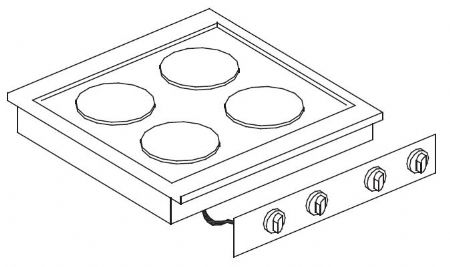 Cuisiniere professionnelle electrique 4 plaques 600x600x260