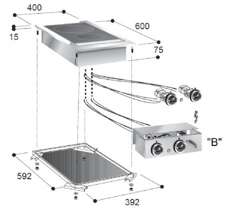 Cuisiniere professionnelle en cramique 2 zones 400x600x260