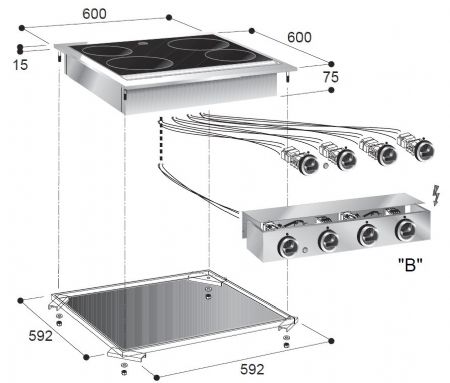 Cuisiniere professionnelle en cramique 4 zones 600x600x260