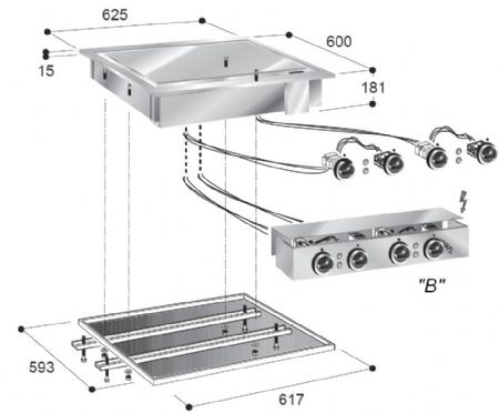 Plancha professionnelle electrique lisse 400v 625x600x181