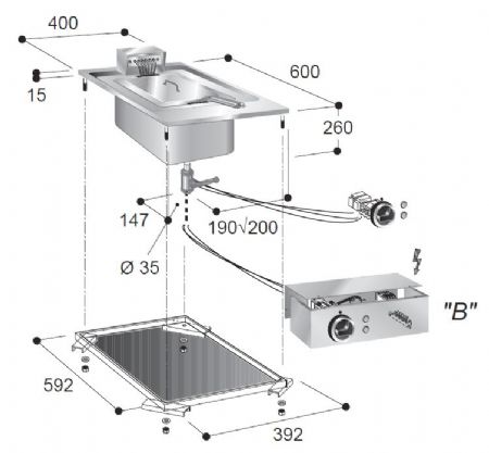 Friteuse professionnelle electrique 1x10l 5,5kw 400x600x356