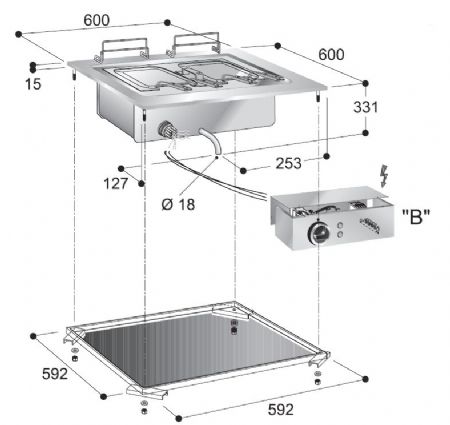 Cuiseur a pates professionnel electrique 600x600x331