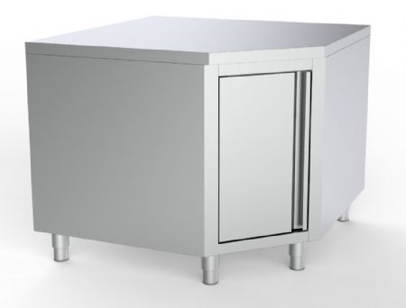 Meuble bas inox angulaire avec porte 1000/1000 pour tables 600mm 1000x600x850