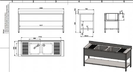 700 plonge inox avec tagre 2 centre largeur  2000 2000x700x850