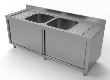 700 plonge inox avec meuble portes coulissantes 2 centre largeur  2000 2000x700x850