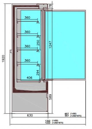 Vitrine murale professionnelle jamie 2 portes 1.3 1310x665x1920