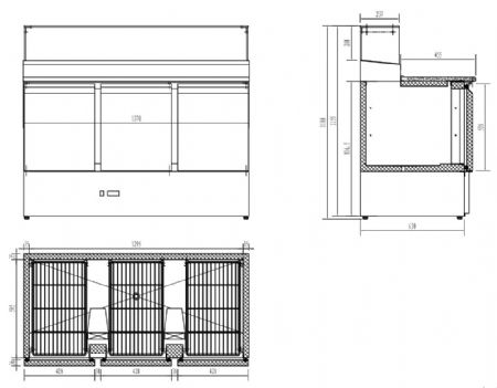 Table a pizza professionnelle  3 portes 1368x700x1180