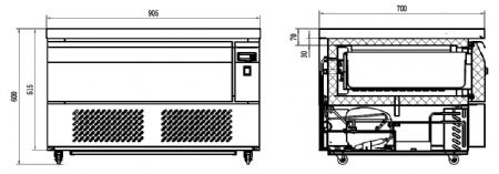 Table rfrigre professionnelle/conglateur 1 tiroir 2x 1/1gn 905x700x600