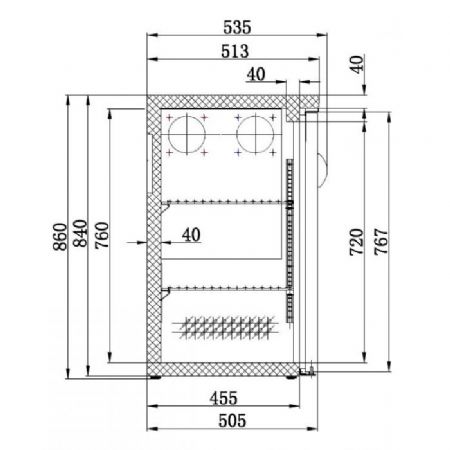 Arrire bar rfrigre noir 2 portes vitres 1462x535x860