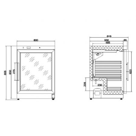 Rfrigrateur 1 porte vitre 600x585x855