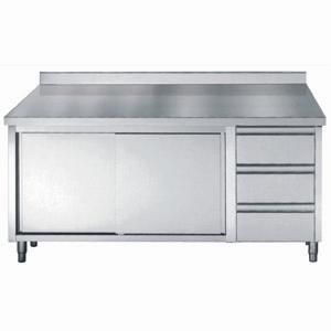 700 meuble bas inox portes coulissantes tiroirs avec dosseret largeur 1600 1600x700x850