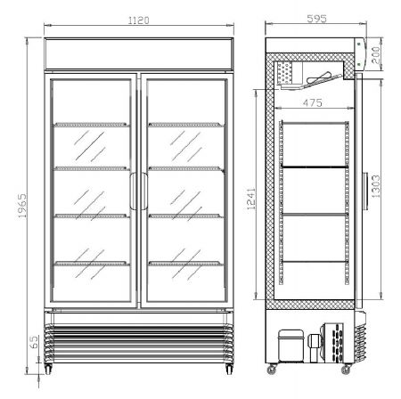 Armoire refrigre professionnelle 2 portes vitres bez-750 gd 1120x610x1965