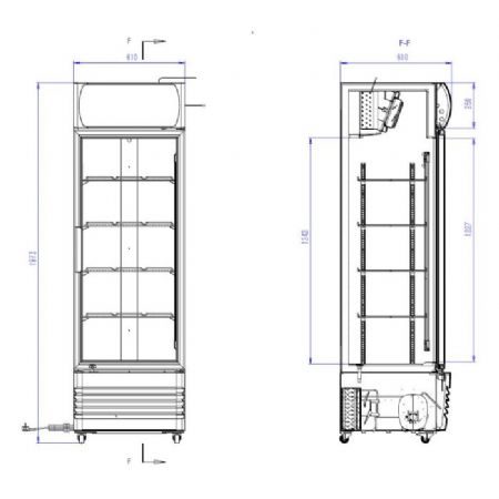 Rfrigrateur porte vitre fcu-370 bl 610x610x1973