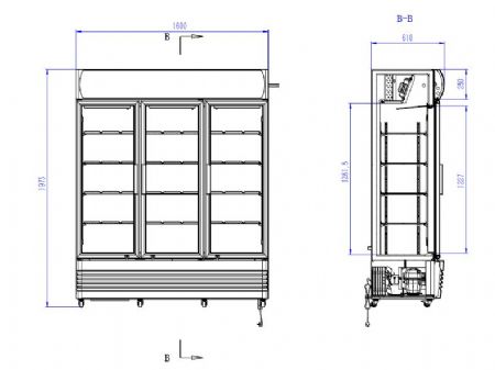 Rfrigrateur 3 portes vitres fcu-1200 1600x610x1973