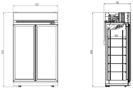 Rfrigrateur 2 portes vitres noir ins-1000r bl 1253x710x2092