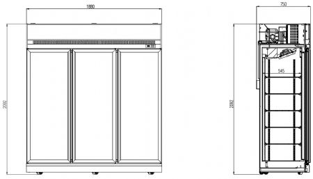 Rfrigrateur 3 portes vitres ins-1530r 1880x710x2092