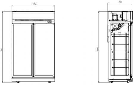 Conglateur 2 portes vitres ins-1000f 1253x710x2092