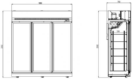 Conglateur 3 portes vitres ins-1530f 1880x710x2092