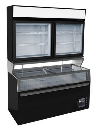 Refrigerateur bahut supermarch complet noir 2 portes vitres 1454x890x2110