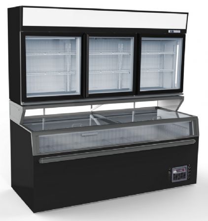 Refrigerateur bahut supermarch complet noir 3 portes vitres 2104x890x2110