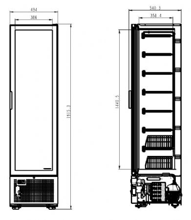 Conglateur 1 porte vitre 221l 494x521x1915