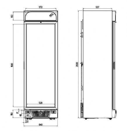 Conglateur 1 porte vitre 382l 640x670x2058