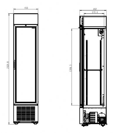 Rfrigrateur 1 porte vitre noir 232l 450x497x2024