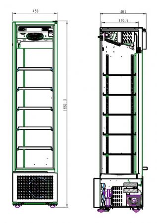 Rfrigrateur 1 porte vitre noir 221l 450x497x1881