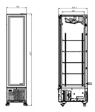 Rfrigrateur 1 porte vitre noir 348l 450x656x2024