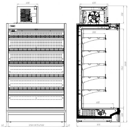 Vitrine murale professionnelle supermarch 1875x975x2210