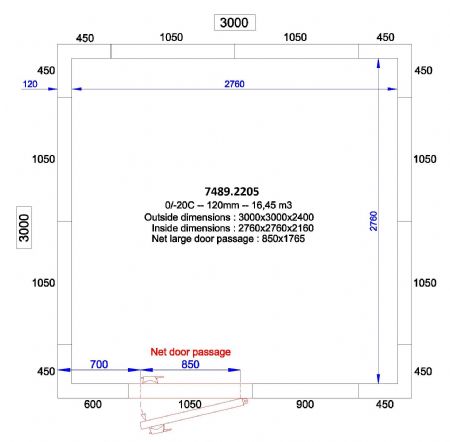 Chambre froide professionnelle 3000x3000x2400 - isolation 120 mm