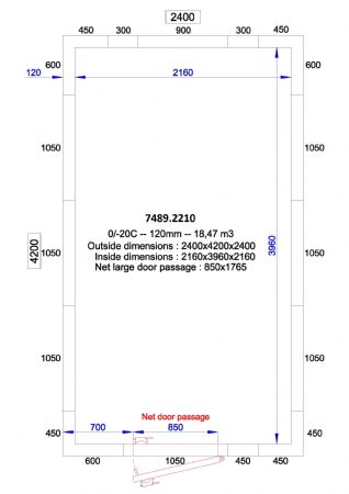 Chambre froide professionnelle 2400x4200x2400 - isolation 120 mm