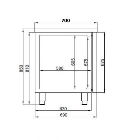 Table rfrigre professionnelle 2 portes excl. moteur 1125x700x850