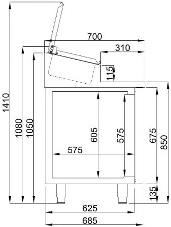 Saladette professionnelle 2 portes 7x 1/3gn  1400x700x1090