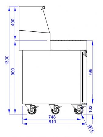 Table a pizza professionnelle  3 portes 13x 1/3gn  2370x850x1360