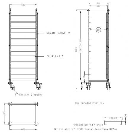 Chariots de dbrassage dmontable largeur  en 600x400 600x450x1785