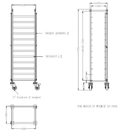 Chariots de dbrassage dmontable largeur  1/1gn 530x385x1785