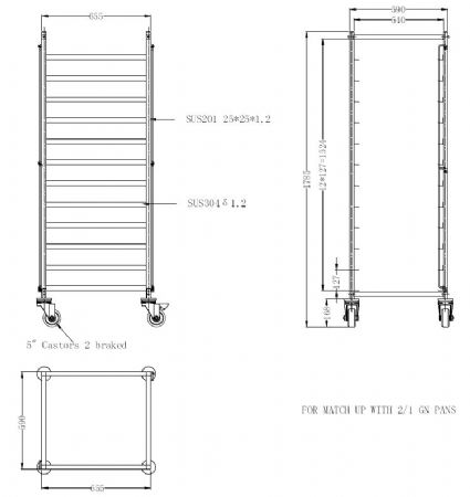 Chariots de dbrassage dmontable largeur  2/1gn 655x590x1785