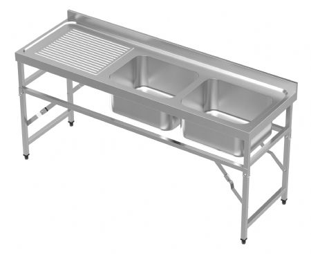 600 plonge pro avec  tagre pliante largeur 1800 2 bacs 1800x600x910