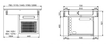 Drop-in cuve rfrigre 2/1 - 80mm 790x720x521