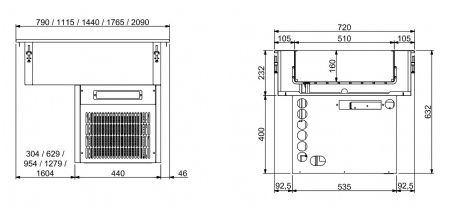 Drop-in cuve rfrigre 2/1 - 160mm 790x720x632