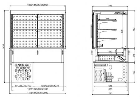 Vitrine cubique rfrigre encastrable - ferm gn 3/1 1115x720x1430