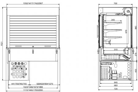 Vitrine cubique rfrigre encastrable - rideaux gn 3/1 1115x720x1521